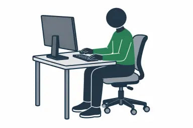 モニター集中ワーク型の姿勢を示すイラスト